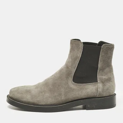 Pre-owned Tod's Grey Suede And Elastic Fabric Ankle Boots Size 38