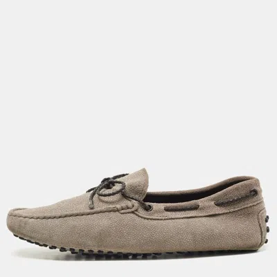 Pre-owned Tod's Grey Suede Bow Slip On Loafers Size 41.5