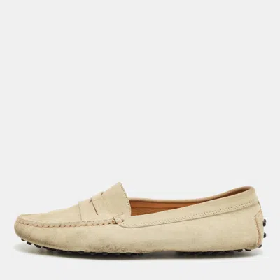 Pre-owned Tod's Grey Suede Gommino Penny Loafers Size 37.5 In Gray