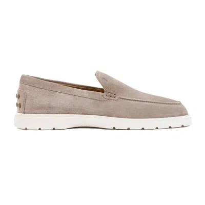 Tod's Grey Suede Leather Loafers In Neutrals