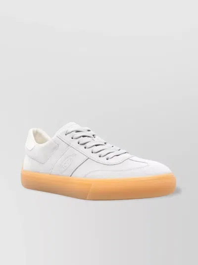 Tod's Grey Suede Leather Round Toe Trainers In White
