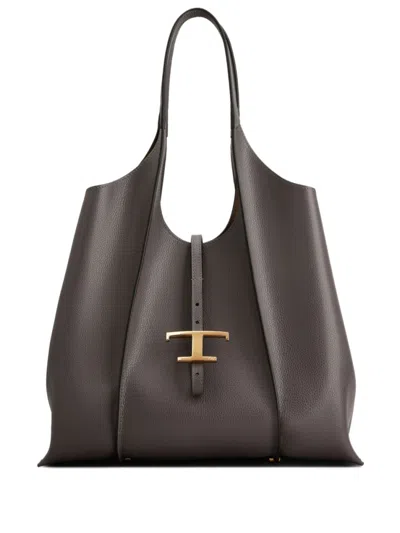 Tod's Grey T Timeless Medium Tote In Gray