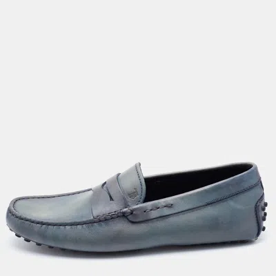 Pre-owned Tod's Grey Two-tone Leather Slip On Loafers Size 40