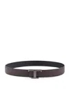 TOD'S HAMMERED LEATHER BELT WITH T TIMELESS BUCKLE