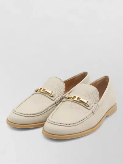 Tod's Pebbled Leather Loafers Topstitching Gold Hardware In Neutral