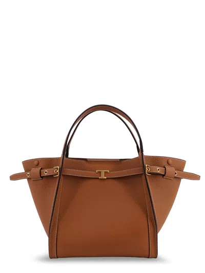 Tod's Hammered Leather Shopping Bag In Brown