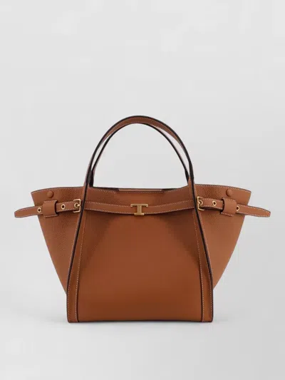 Tod's Hammered Leather Tote Bag Medium Size In Brown
