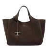 Tod's Brown Suede Leather Top Hansle Bag In Brown