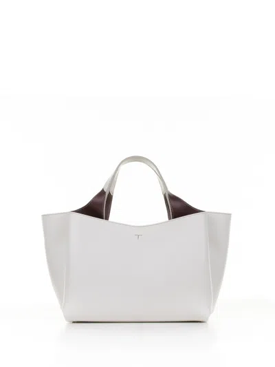 Tod's Handbag With Embossed Logo And T Timeless Charm In Grainy Leather In Bianco