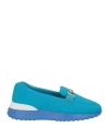 Tod's Happy Moments By Alber Elbaz Woman Loafers Azure Size 6.5 Textile Fibers, Leather In Blue