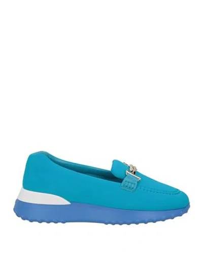 Tod's Happy Moments By Alber Elbaz Woman Loafers Azure Size 6.5 Textile Fibers, Leather In Blue