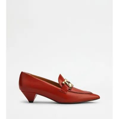 Tod's Heeled Loafers In Leather In Orange