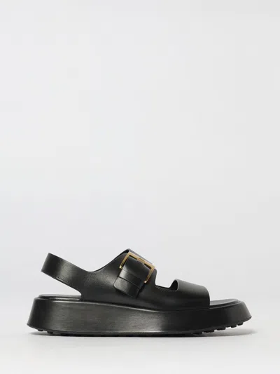 Tod's Leather Sandals With Double Strap And Maxi Buckle In Black