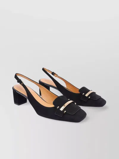 Tod's High Heel Suede Block Pumps In Black