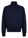 Tod's Half Zip Jumper In Merino Wool In Blue
