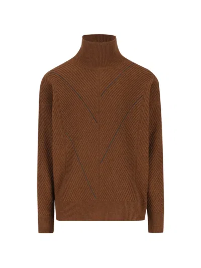 Tod's High-neck Textured Sweater In Brown