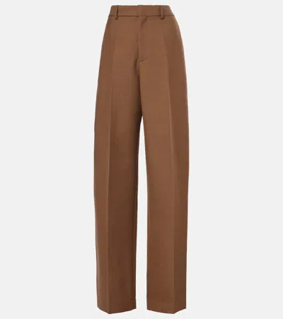 Tod's High-rise Wool Twill Wide-leg Pants In Brown