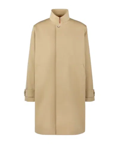Tod's High-neck Gabardine Trench Coat In Neutral