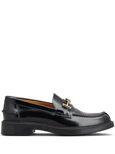 Tod's Penny Bar Leather Loafers With Logo In Black
