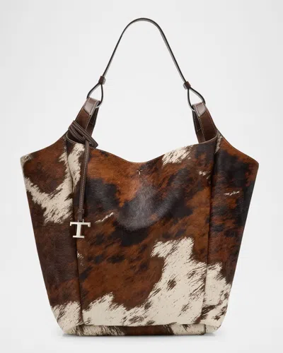 Tod's Horse-print Calf Hair Hobo Bag In Marrone Africa