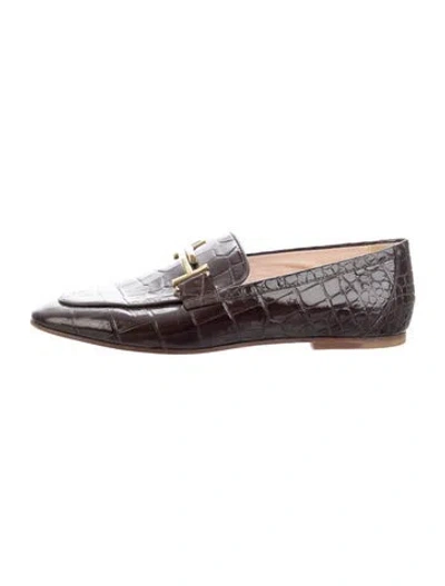 Pre-owned Tod's Horsebit Accent Embossed Leather Loafers In Brown