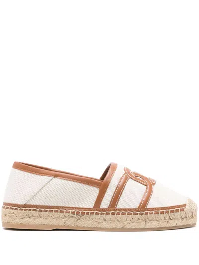 TOD'S JACQUARD ROUND TOE LEATHER TRIM SLIP-ON SANDALS FOR WOMEN
