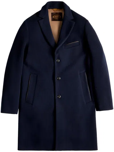 Tod's Coat In Cashmere Blend Jersey In Blue