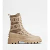 Tod's Kate Combat Boots In Fabric And Leather In Beige
