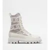 Tod's Kate Combat Boots In Fabric And Leather In White