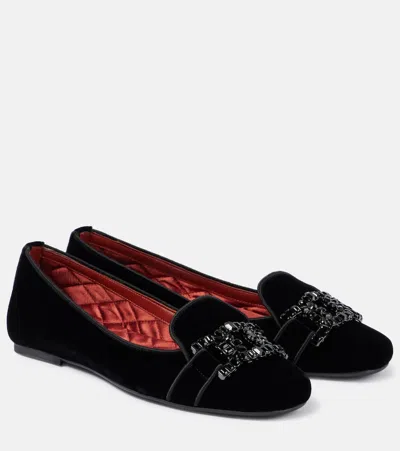 Tod's Kate Crystal-embellished Velvet Ballet Flats In Black