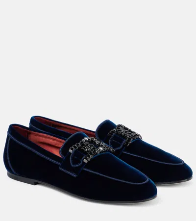 Tod's Kate Embellished Velvet Mocassins In Blue