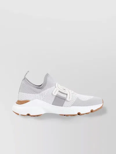 Tod's Kate Knitted Sneakers Leather Chain In Grey