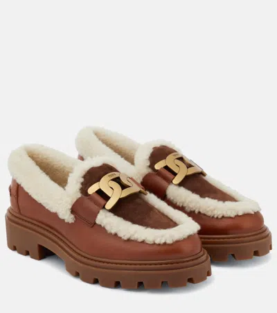 Tod's Kate Leather And Shearling Loafers In Brown