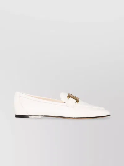 Tod's Kate Leather Loafers Chain-link Detailing In White