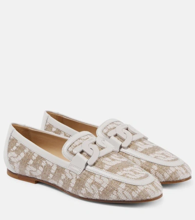 Tod's Kate Leather-trimmed Loafers In Beige