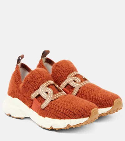 Tod's Kate Leather-trimmed Slip-on Sneakers In Beige