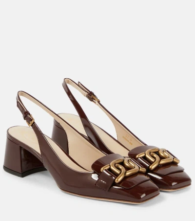 Tod's Kate Patent Leather Slingback Pumps In Beige