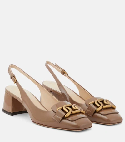 Tod's Kate Patent Leather Slingback Pumps In Neutrals