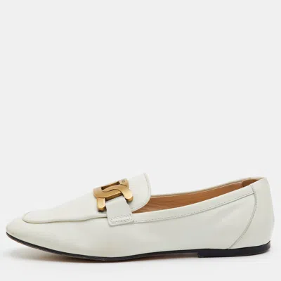 Pre-owned Tod's Kate Size 38 White Leather Slip On Loafers