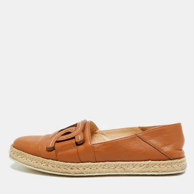 Pre-owned Tod's Kate Size 39 Brown Leather Espadrille Flats