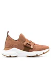 Tod's Leather-trimmed Knit Sneakers In Brown