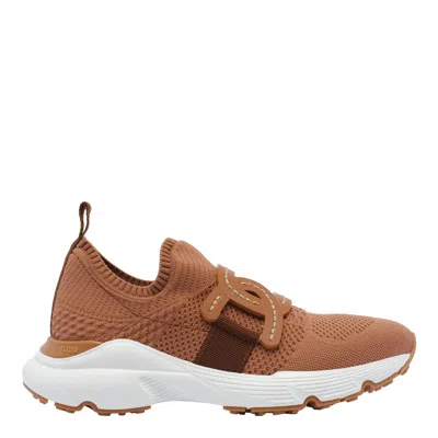 Tod's Modern Knitted Sneakers With Textured Finish In Brown