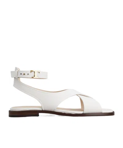 Tod's Kenia Leather Sandals In White