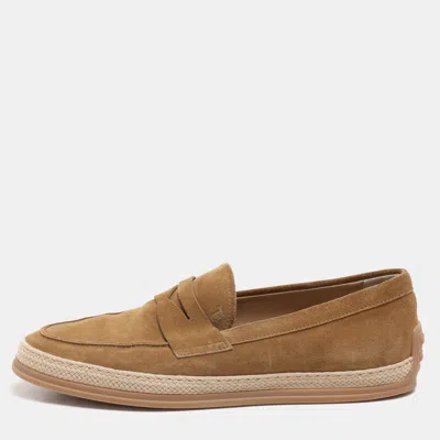 Pre-owned Tod's Khaki Suede Penny Penny Loafers Size 42