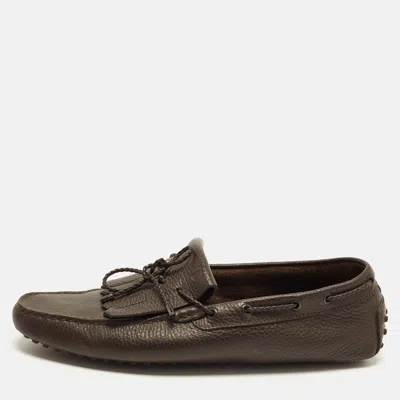 Pre-owned Tod's Kiltie Size 43 Dark Brown Leather Bow Fringe Loafers