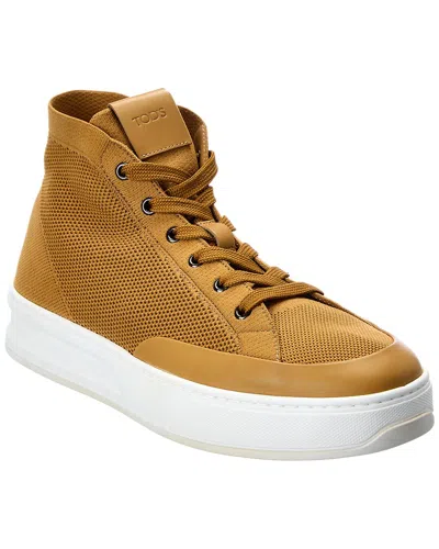 Tod's Tods Knit & Leather High-top Sneaker In Brown