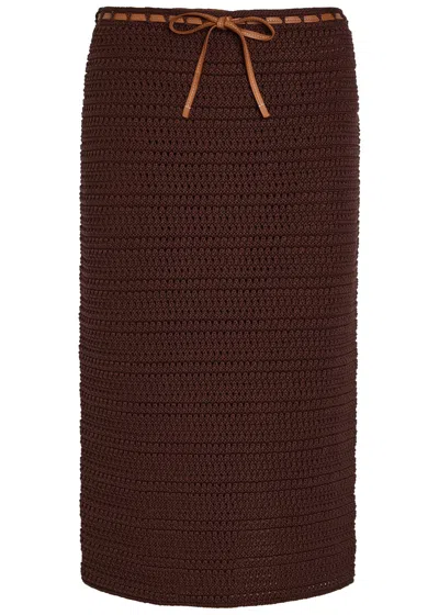 Tod's Tods Knit Cotton Midi Skirt In Brown