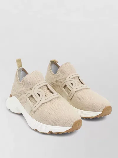 Tod's Knit Sneakers Pull Tab Rubber Sole In Nude