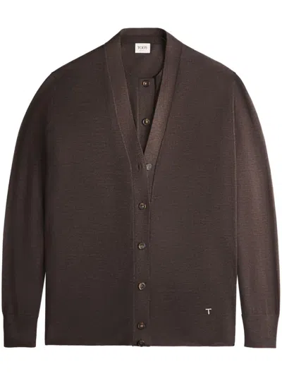 Tod's Double Collar Silk Blend Cardigan In Brown
