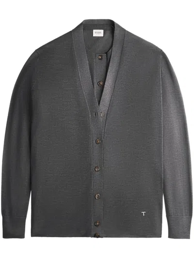 Tod's Double Collar Silk Blend Cardigan In Grey